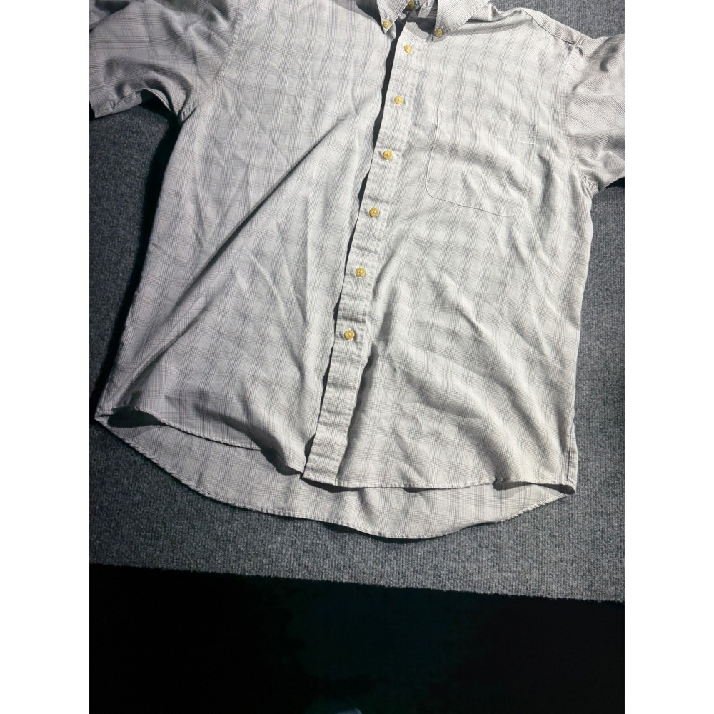 Claybrooke Mens Gray Plaid Short Sleeve Button Down Shirt Wrinkle Free Size M